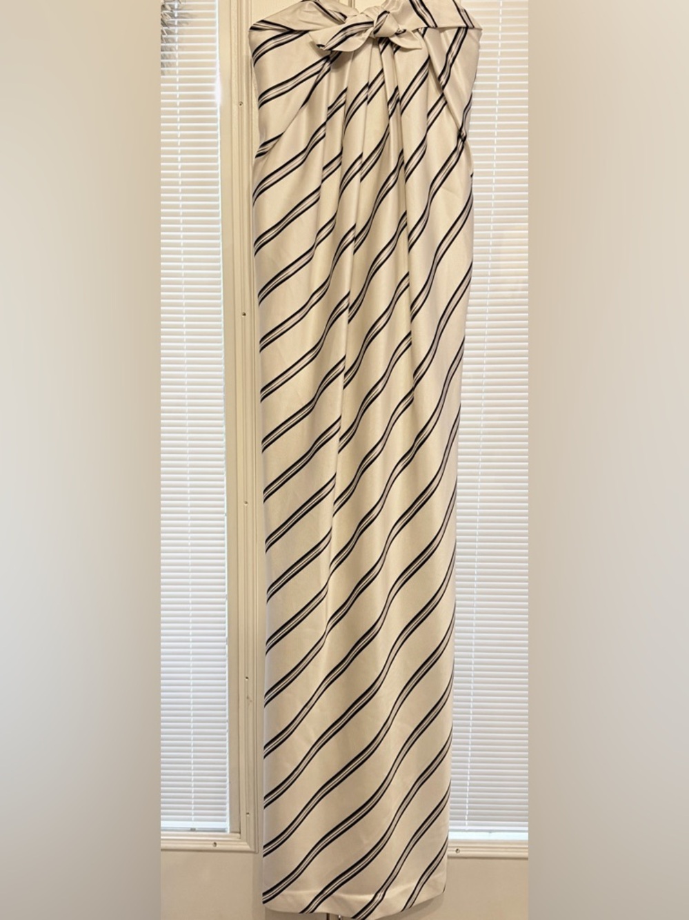 Halston Off-White Curtain Panel with Black Diagonal Stripe Design